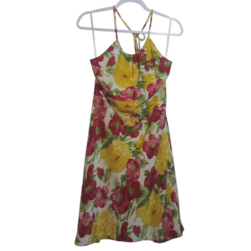Ann Taylor Loft Silk Floral Halter Summer Dress Y2K 90s Sz 6P